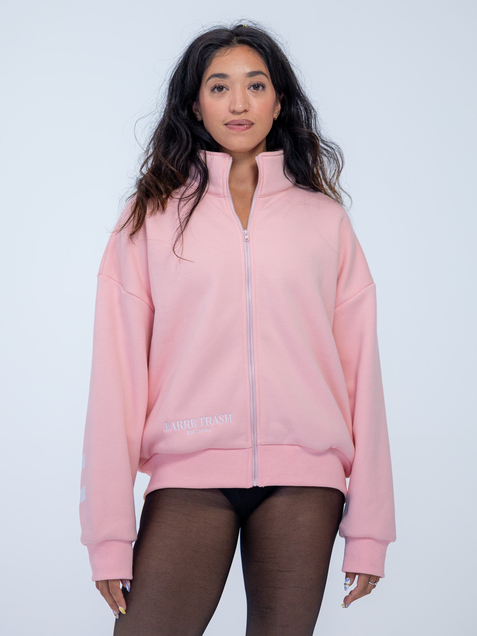 The Oversized Zip-Up in Ballerina Pink by Barre Trash