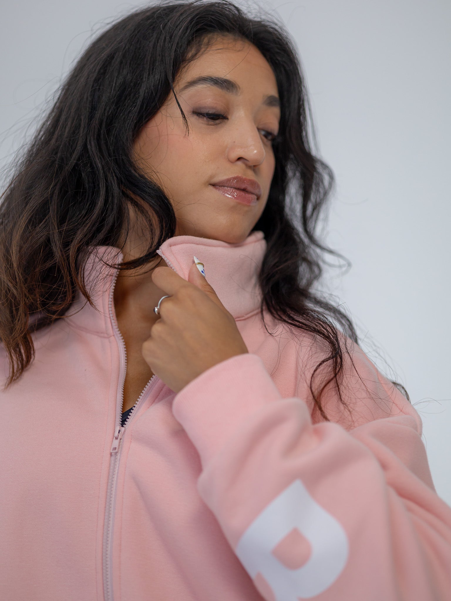 The Oversized Zip-Up in Ballerina Pink by Barre Trash