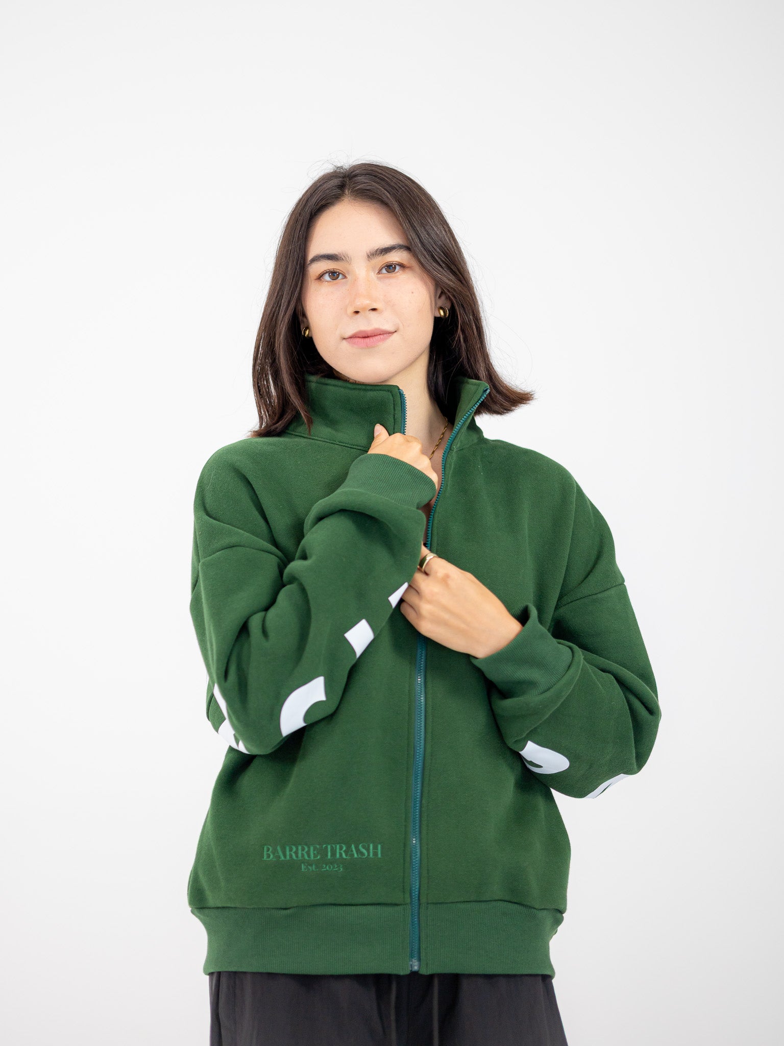 The Oversized Zip-Up in Emerald by Barre Trash