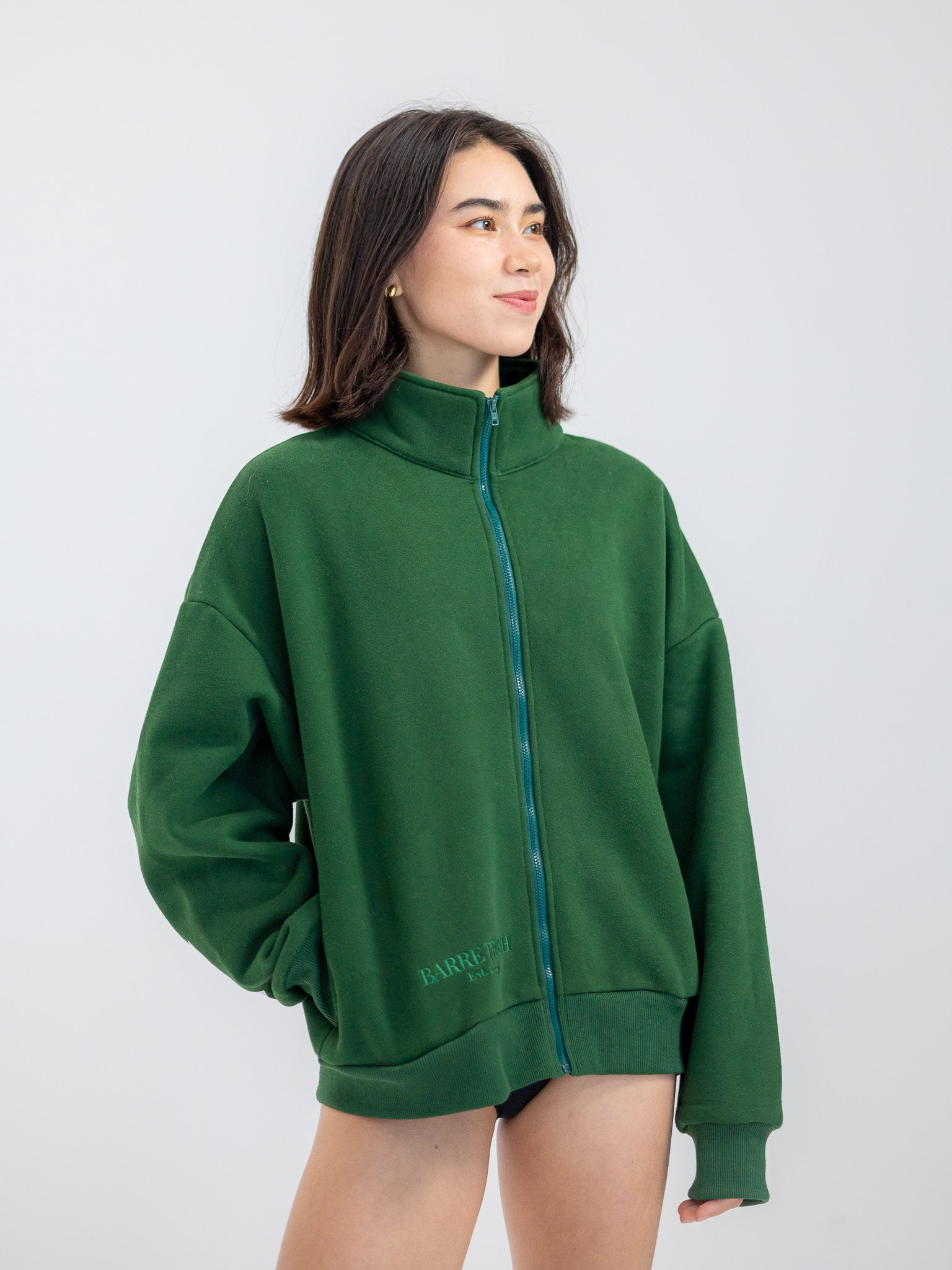 The Oversized Zip-Up in Emerald by Barre Trash