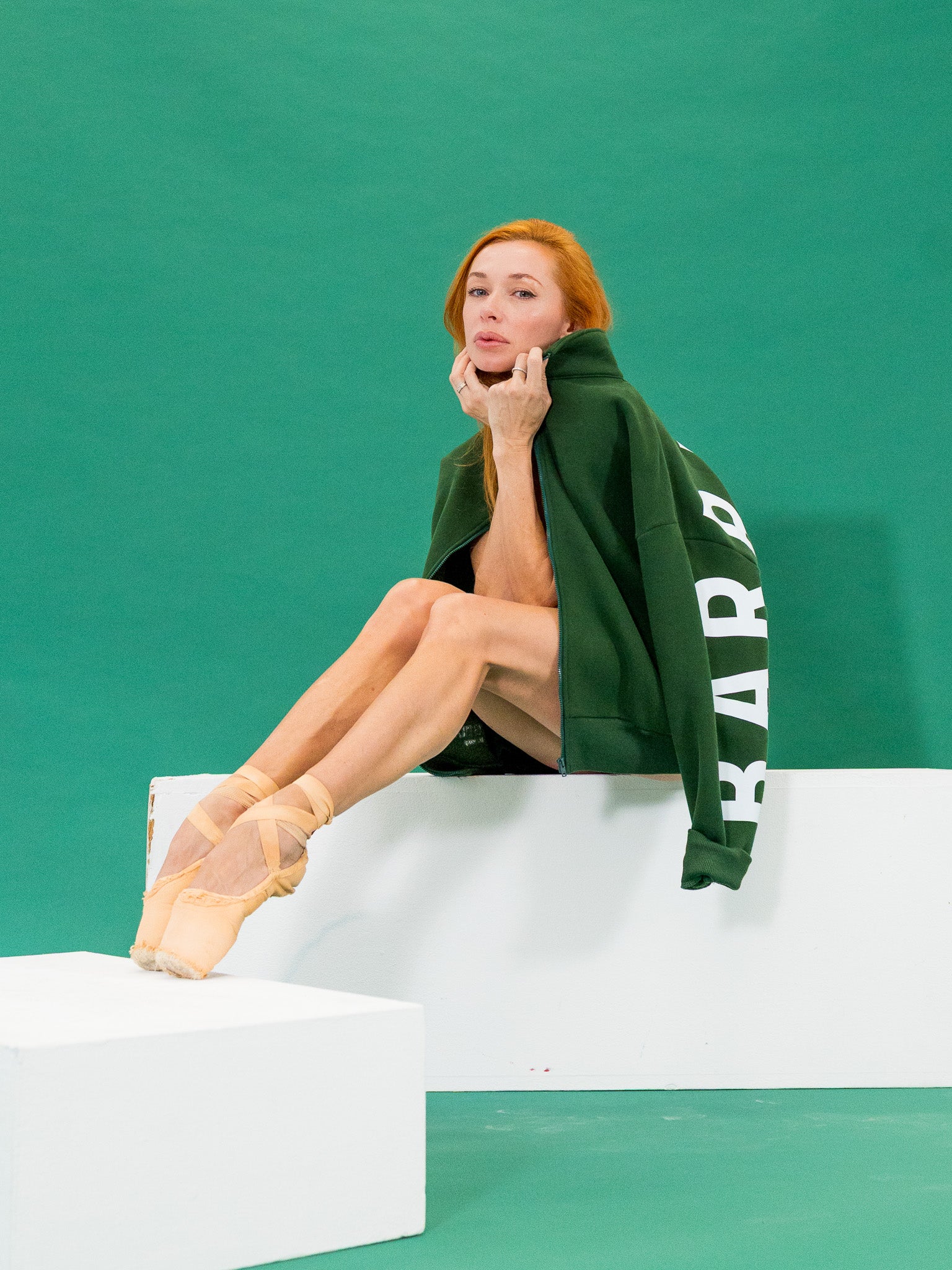 The Oversized Zip-Up in Emerald by Barre Trash